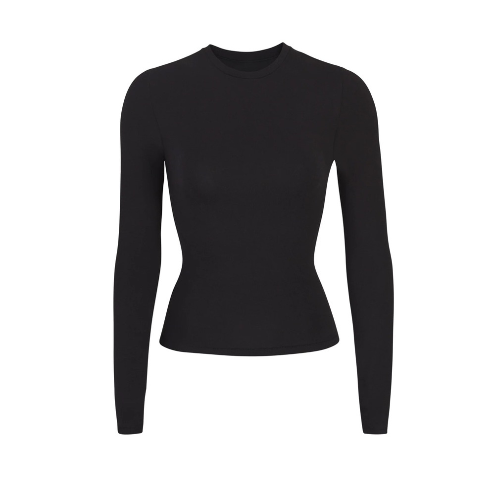 SKIMS COTTON JERSEY LONG SLEEVE TSHIRT SOOT SMALL